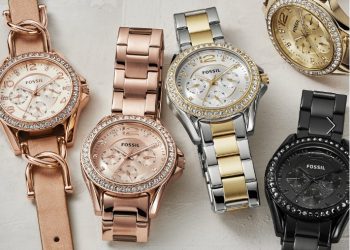 Fossil Women's Riley Crystal-Accented Quartz Watch.