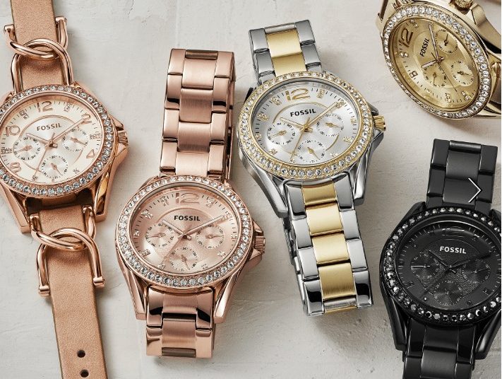 Fossil Women's Riley Crystal-Accented Quartz Watch.